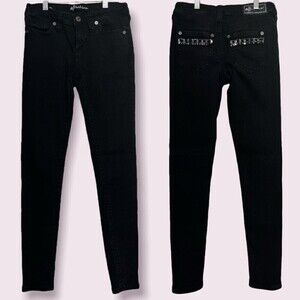 Affliction Raquel Low Rise Black Skinny Jeans Beaded Denim Womens Size 25